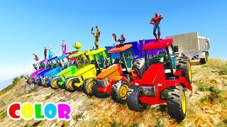 LEARN Color Tractor race from Mountain with superheroes Cartoon for kids and babies [upl. by Ehud]