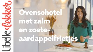 Sandra Bekkari tipt ovenschotel met zalm en zoeteaardappelfrietjes [upl. by Raynah610]