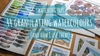 Swatching 44 Granulating Watercolours Schmincke Super Granulating Daniel Smith Primatek and more [upl. by Ainalem]