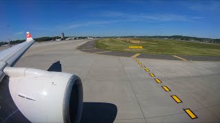 Swiss A220300 clear sunny summer morning takeoff from Krakow I 4K60 [upl. by Lainey]