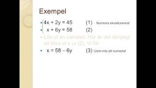 Linjära ekvationssystem  substitutionsmetoden [upl. by Nomad200]