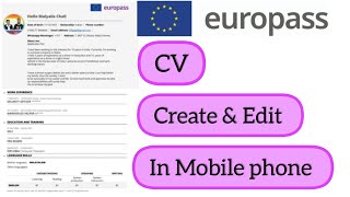 Europass CV Create amp Edit in Mobile Phone Malayalam malta visa kerala [upl. by Nylrak]