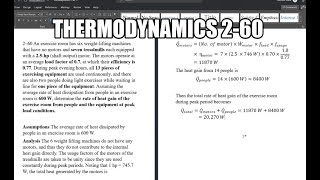 Thermodynamics 260 An exercise room has six weightlifting machines that have no motors and seven [upl. by Eikciv400]