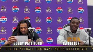 ECU Basketball guards Bobby Pettiford amp RJ Felton postgame press conference for the win over Temple [upl. by Nabala733]