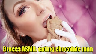 ASMR eating food video  girl with braces eating chocolate man [upl. by Jamieson]