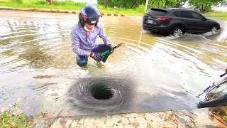 Unclogging Drains for Flooded Roads​ After A Heavy Rain [upl. by Belinda]