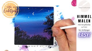 DIY Bild mit wunderschönem Sternenhimmel malen mit Acryl für Anfänger Farbe verblenden Nacht malen [upl. by Tarttan628]