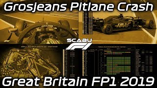 F1  Grosjeans Pitlane Crash  Great Britain FP1 2019 Multicam [upl. by Eimam]