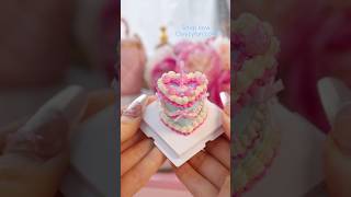 DIY princessstyle mini clay cake with neon strawberries and pink ribbons 🍓💖 cakes crafts diy [upl. by Burr]