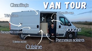 VAN TOUR 🚐⎢Fiat DUCATO L4H2 AMÉNAGÉ  Panneau solaire Cuisine Salle de bain Lit convertible [upl. by Sedlik239]