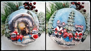 Christmas at the mouses 🎄 bauble decoupage medallion 🎁🐭 [upl. by Aitercal]