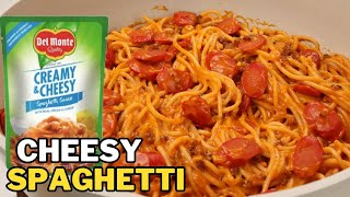 How to Cook Spaghetti  Creamy and Cheesy Del Monte  Filipino Style [upl. by Notserp]