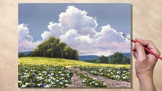 Acrylic Painting Sunlit Meadow Landscape [upl. by Gipsy855]