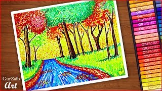 Nature painting with oil pastels  Stippling technique drawing  How to draw pointillism [upl. by Eiten32]