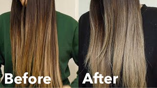 How to Tone Brassy Orange Hair  Blue Shampoo on Brown Hair with Highlights Before After [upl. by Son]