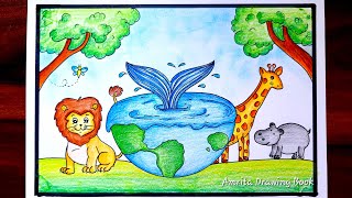 Biological Diversity poster drawing  World Biodiversity Drawing  Save Animals Save Earth poster [upl. by Yruama414]