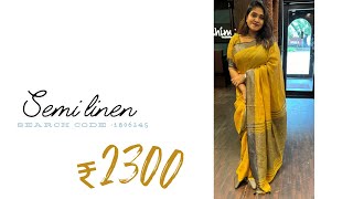 Semi linen saree ₹2300 ashimafashioncom [upl. by Sungam270]