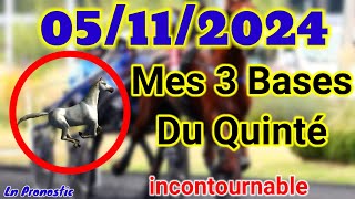 Pronostics PMU Mes 3 bases incontournable MARDI 05 NOVEMBRE 2024 VINCENNES [upl. by Onitnelav]