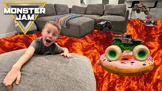 MONSTER TRUCKS PLAY FOR IS LAVA Compilation  Rainy Day Play [upl. by Ariaec]