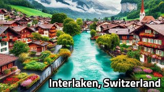 Interlaken Switzerland 4K  Rainy walk in the most beautiful Swiss town  rain ambience [upl. by Hofmann]