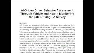 AI Driven Driver Behavior Assessment Through Vehicle and Health Monitoring for Safe Driving—A Survey [upl. by Ariayek]