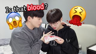 Throwing Up Fake Blood Prank On Boyfriend🤮🍷 Gay Couple LucasampKibo BL [upl. by Anid330]