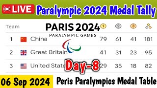 DAY 8🥇PERIS 2024 PARALYMPIC GAMES MEDAL TABLE UPDATES AS OF 06 SEP MEDAL STANDING TALLY [upl. by Dwight]