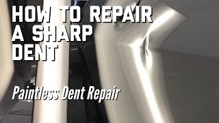 Dodge Challenger  Sharp Damage on Body line  Paintless Dent Repair [upl. by Raknahs]