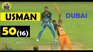 USMAN PATEL 50 IN 16 BALLS  10PL 2018  DUBAI [upl. by Anitsenre]