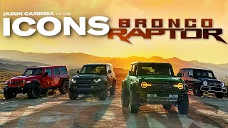 Ford Bronco Raptor Meets Jeep Wrangler Mercedes GWagen Land Rover Defender — Jason Cammisa ICONS [upl. by Colly]