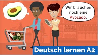 Deutsch lernen mit Dialogen  Tina und Daniel kaufen im Supermarkt ein  Wortschatz Lebensmittel [upl. by Marquardt]