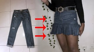 Comment transformer un pantalon jean en une jupe sexy🔥 customisation [upl. by Uzial]