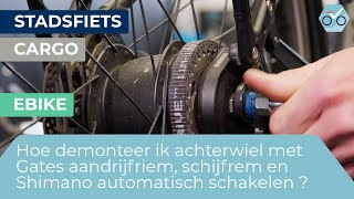 Hoe demonteer ik achterwiel met Gates aandrijfriem schijfrem en Shimano automatisch schakelen 237 [upl. by Akcemat]