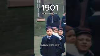 Restored Footage from 1901 Rotherham England  Police walk past a group of children [upl. by Ulphiah]