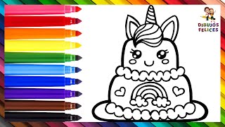 Dibuja y Colorea Un Pastel De Cumpleaños De Unicornio 🎂🦄❤️🌈 Dibujos Para Niños [upl. by Aikahs]