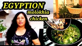 ඊජිප්ත්ශන් මුලකෙයා චිකන් රෙසිපිය  Egyptian molokhia chicken recipe  Egyptian food  chicken [upl. by Drarig]