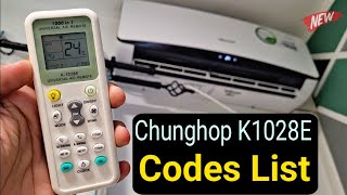 Universal AC Remote Control Codes List Chunghop K1028E 1000 in 1 Remote Manual [upl. by Frodeen]