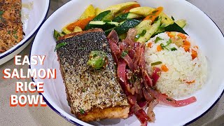 Garlic Butter Salmon Rice Bowl recipe  Quick and Easy Rice Bowl dishes  Tasty Salmon recipes [upl. by Racklin]