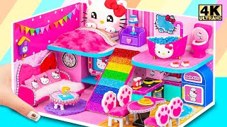 EASY Build 2 Story Hello Kitty House with 4 Rooms Rainbow Slide ❤️ DIY Miniature Cardboard House [upl. by Scammon]