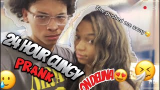 24 HOUR CLINGY PRANK ON MY GIRLFRIEND😃SHE WASNT FEELIN IT I GUESS😢🤧 [upl. by Jessabell291]