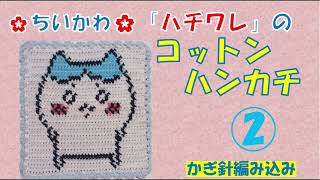 かぎ針編み込み「ハチワレのコットンハンカチ（中）」How to Crochet② [upl. by Thaddus718]