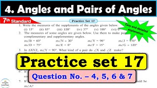 Practice set 17 Class 7  Chapter 4 Angles and Pairs of Angles  Maths  All question Answers [upl. by Brade]