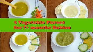 4 Vegetable Purees for 7 months old Babies Stage 1 veg baby food purees Homemade baby food [upl. by Ainej]