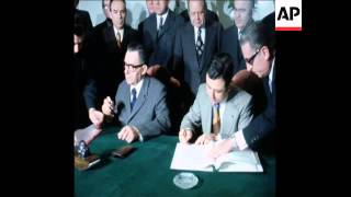 UPITN 4 2 75 GROMYKO AND KHADDAM SIGN AGREEMENT IN DAMASCUS [upl. by Enortna]