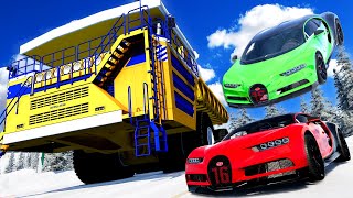 Crushing SUPERCARS with the MASSIVE BELAZ on a Ski Slope in BeamNG Drive Mods [upl. by Fauman]