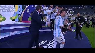 Messi Lifts his first ever national Trophy Copa america 2021 [upl. by Marala]