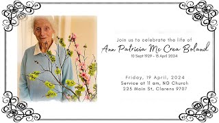 Join us to celebrate the life of Ann Boland  19 April 2024 at 11am NG Church Clarens [upl. by Hayifas]