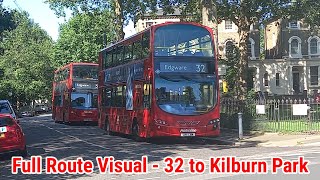 Full Route Visual  London Bus Route 32  Edgware to Kilburn Park  VW1177 LK11CXM [upl. by Rezeile]