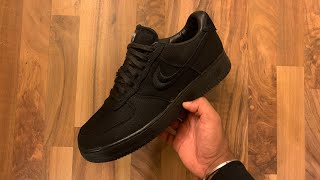 Nike X Stussy Air Force 1 Black  Unboxing  on feet [upl. by Byrne261]