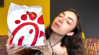 ASMR Eating ChickFilA Crispy Chicken Sandwich Deluxe W Waffle Chips Relaxing Whispering for Sleep [upl. by Cykana]